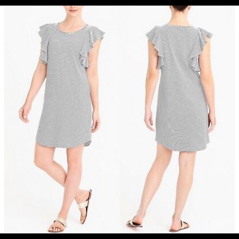 NWT J Crew Striped ruffle-shoulder dress